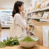 業務スーパーの店内でよもぎ粉を探すイメージ