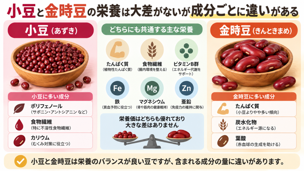 小豆と金時豆の栄養は大差がないが成分ごとに違いがある